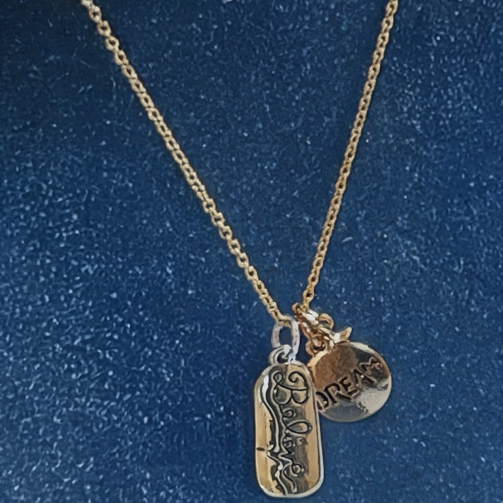 Gold and Silver 'Believe' and 'Dream' Pendant Necklace